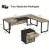 Lantine 70.8" L-Shaped Executive Desk with Drawer Cabinet, Large Executive Office Desk with Separate File Cabinet, Home Office Desk Workstation Business Furniture Set, Retro Gray