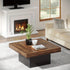 Lantine Furniture For Home, Coffee Table Square LED Coffee Table Engineered Wood Low Coffee Table For Living Room Rustic Brown & Black