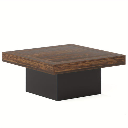 Lantine Furniture For Home, Coffee Table Square LED Coffee Table Engineered Wood Low Coffee Table For Living Room Rustic Brown & Black