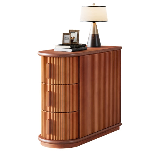 Lantine 3-Drawer Wooden End Table, Modern Sofa Side Table, Narrow Chair Side Table Slim Nightstand For Living Room, Bedroom, Finished Back, No Assembly Required, Walnut